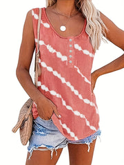 Tie Dye Stripe Print Tank Top Sleeveless Crew Neck Casual Top