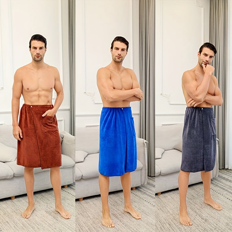 Men's Wearable Microfiber Bath Skirt With Pocket Soft Absorbent Wrap Towel