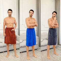 Men's Wearable Microfiber Bath Skirt With Pocket Soft Absorbent Wrap Towel