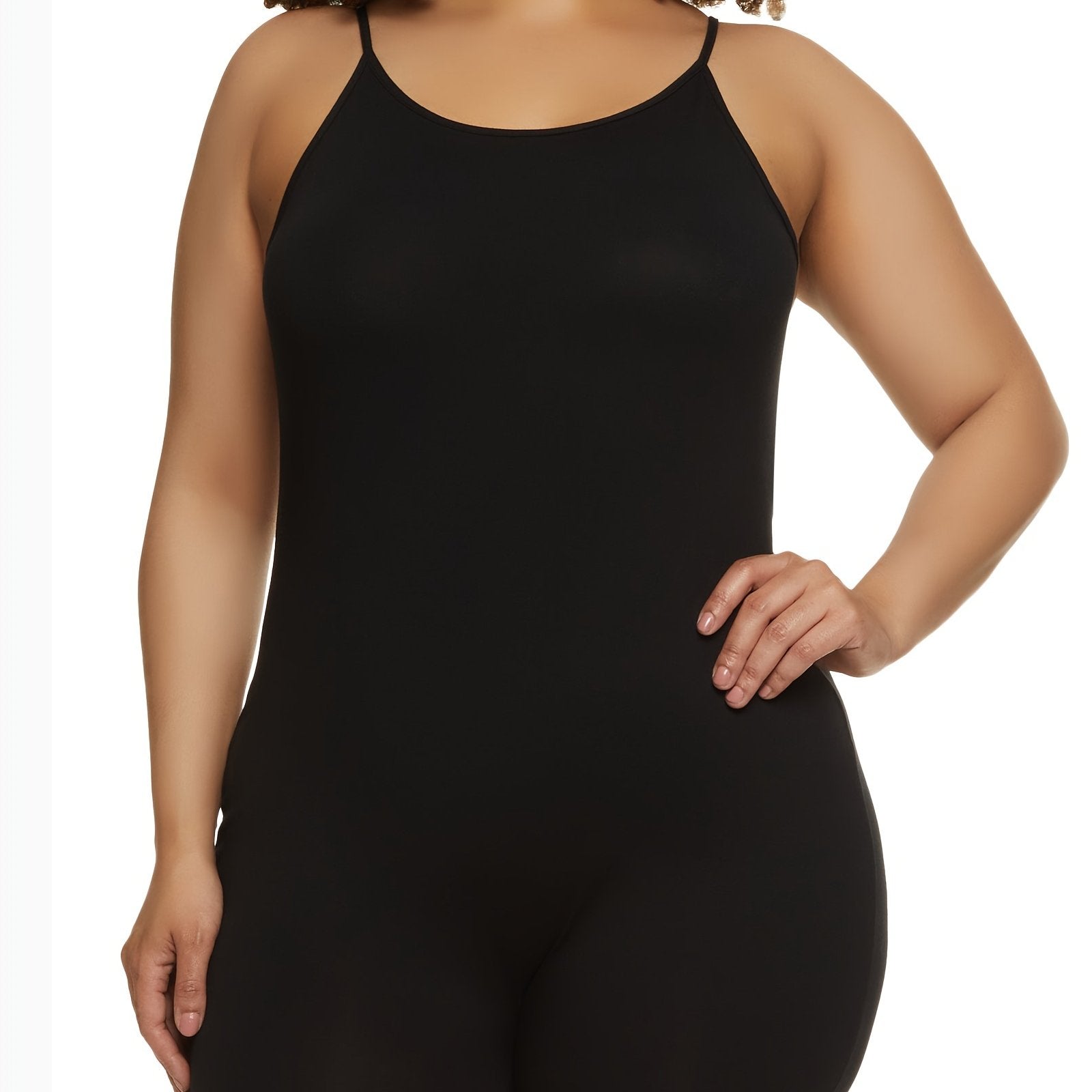 Casual Cami Romper Women's Plus Solid Round Neck