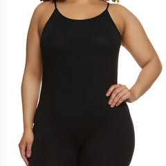 Casual Cami Romper Women's Plus Solid Round Neck
