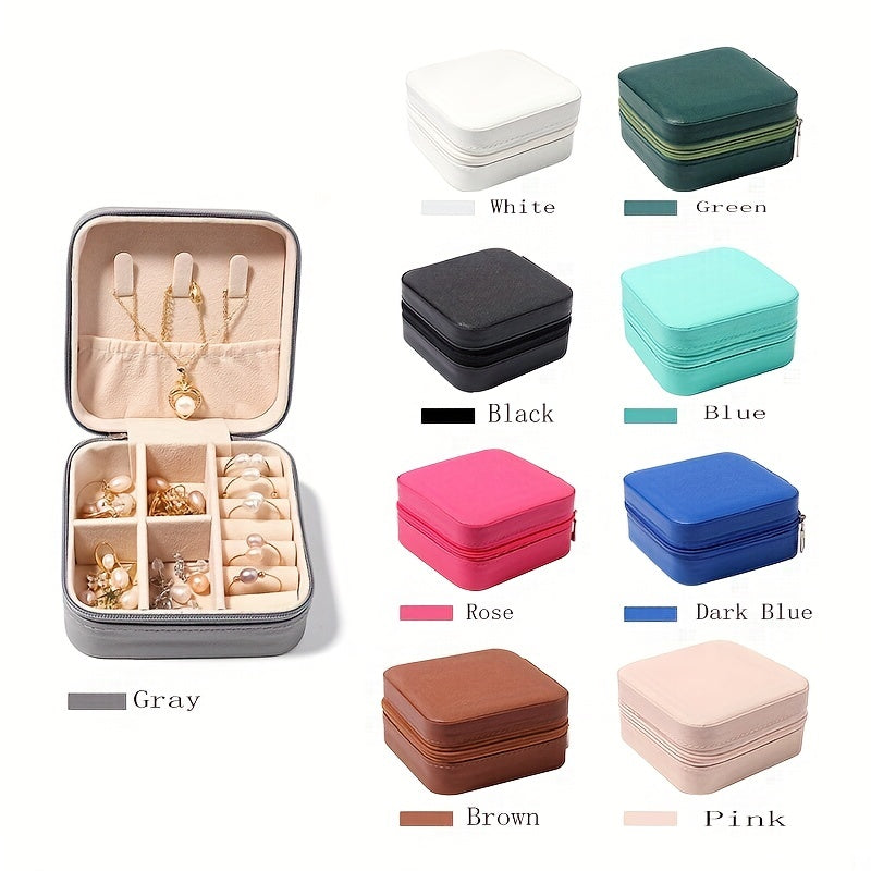 Portable PU Leather Jewelry Storage Box with Zipper - Home & Travel Organizer