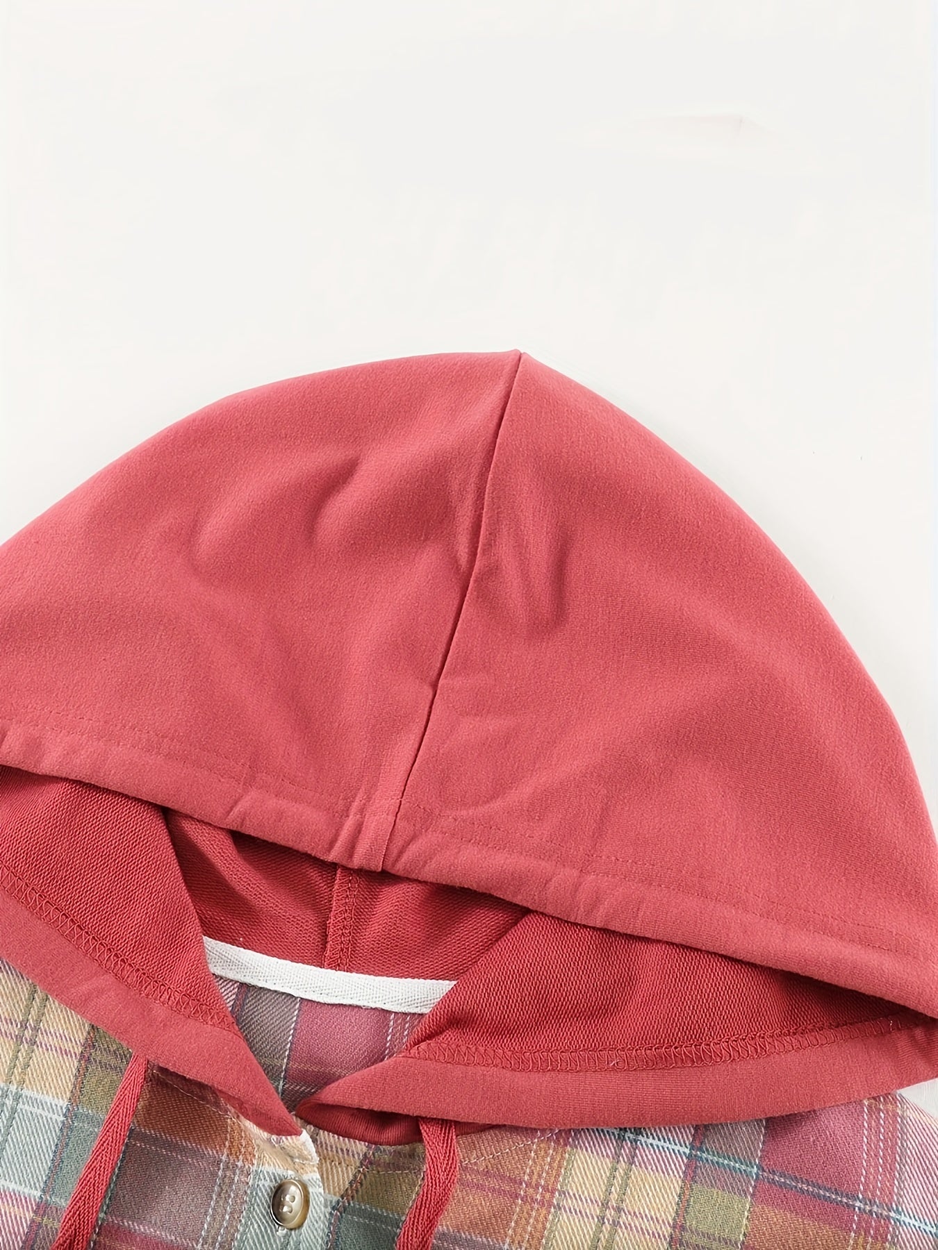 Colorblock Plaid Print Hooded Shacket