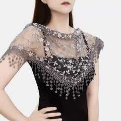 Flower Embroidery Triangle Scarf Tassel Veils Classic Mantilla Head Covering