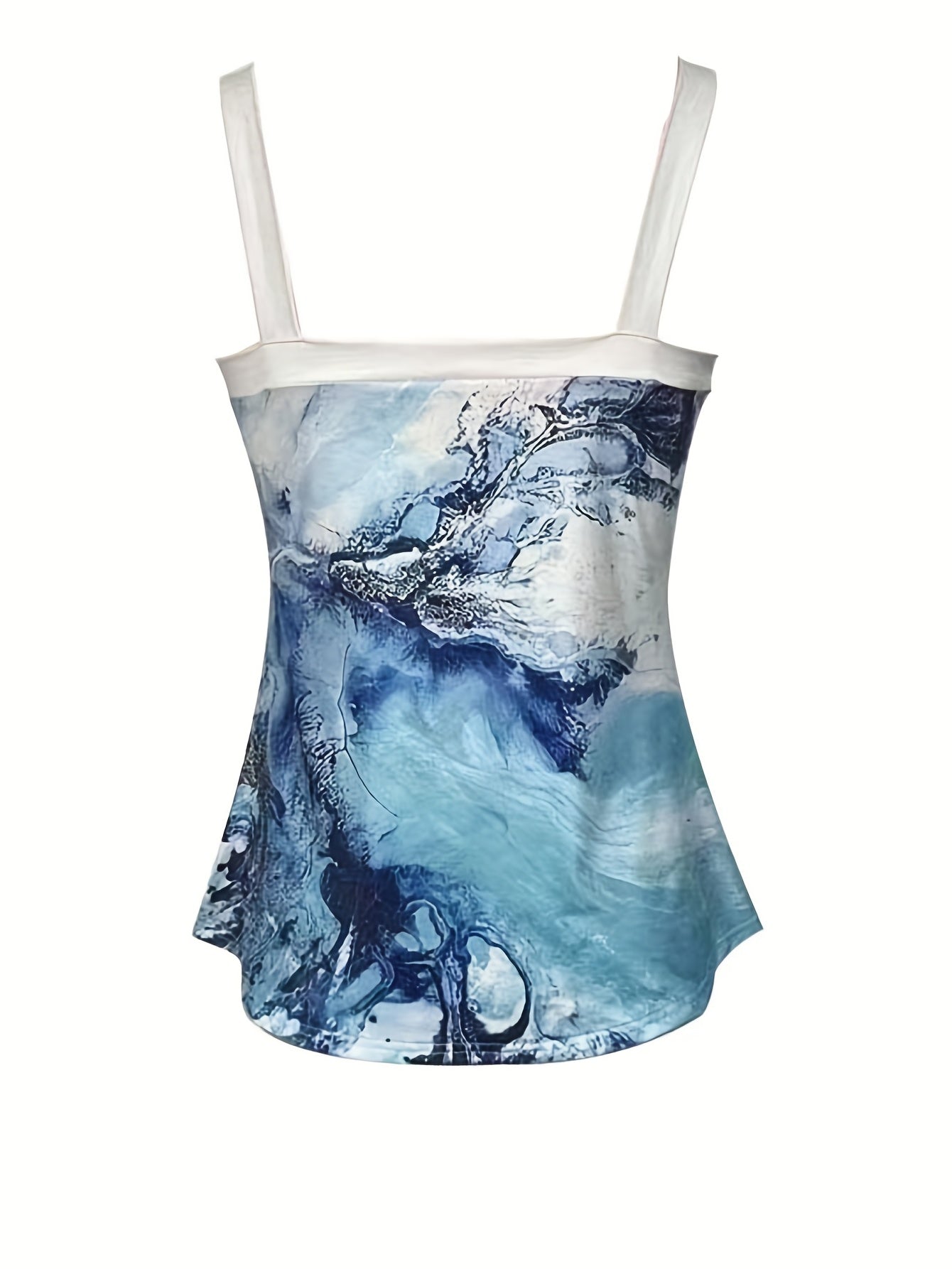 Marble Print V Neck Top Sleeveless Casual Summer Versatile