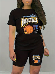 2pcs Basketball Graphic Crew Neck Sports Set