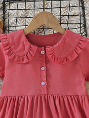 Girls Short Sleeve Doll Collar Dress Clothes