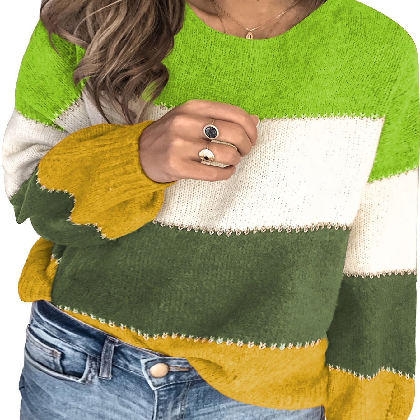 Colorblock Sweater Round Neck Jumper