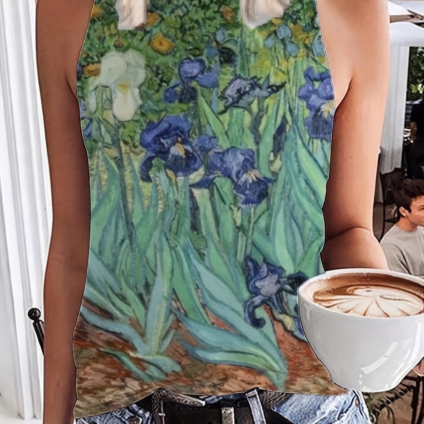 Floral Print Tank Top Round Neck Medium Stretch