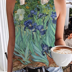 Floral Print Tank Top Round Neck Medium Stretch