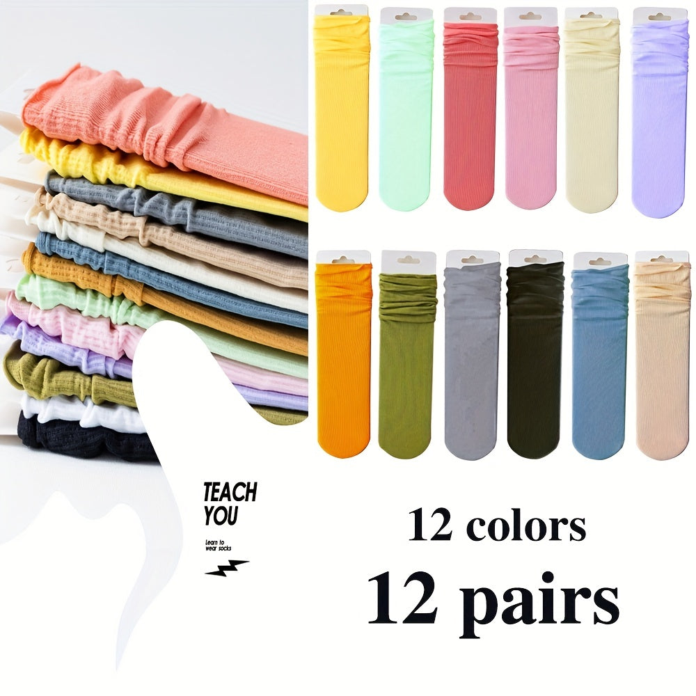 12 Pairs Women's Mid Tube Socks, Comfy & Breathable Stockings