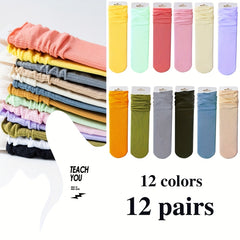 12 Pairs Women's Mid Tube Socks, Comfy & Breathable Stockings