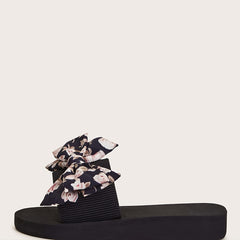 Floral Print Slippers Platform Open Toe Casual Shoes