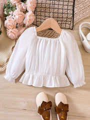 Ruffle Cuffs Button Square Neck Puff Sleeve Shirt