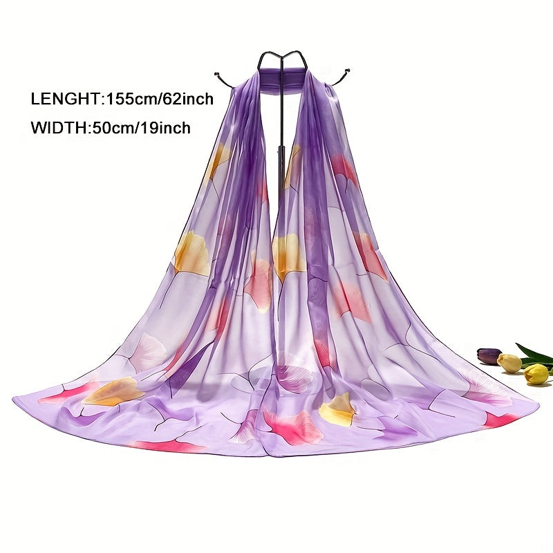 Ginkgo Leaf Print Chiffon Scarf Silk Shawl Windproof Head Wrap