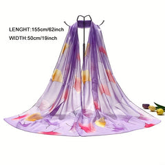 Ginkgo Leaf Print Chiffon Scarf Silk Shawl Windproof Head Wrap