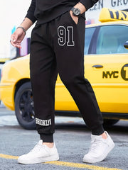 91 Number Print Drawstring Sweatpants Loose Fit Pants