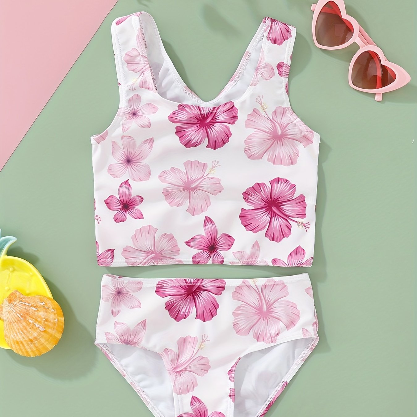 Girl's Floral Tankini Set Beachwear Swimwear Pool Party