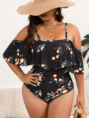 Ruffle Trim Fruit Print One Piece Swimsuit