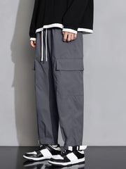 Autumn Winter Grey Cargo Pants With Ankle Straps