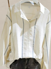 Striped Lapel Long Sleeve Shirt Casual Loose Top