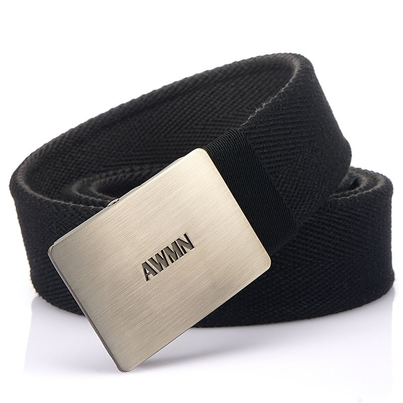 Canvas Mens Belt Leather Belt Silver Buckle Belt
