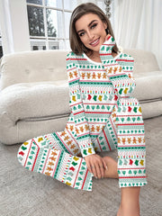 Christmas Print Pajama Set Long Sleeve Top & Pants