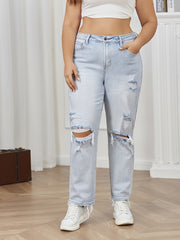 Casual Jeans Women's Plus Ripped Trim Button Fly Jeans