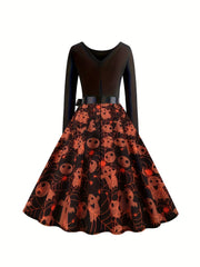 Colorblock Graphic Print Long Sleeve Dress