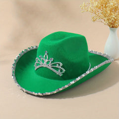Y2K Western Cowgirl Cowboy Hat Rhinestone Crown Jazz Fedora Cap