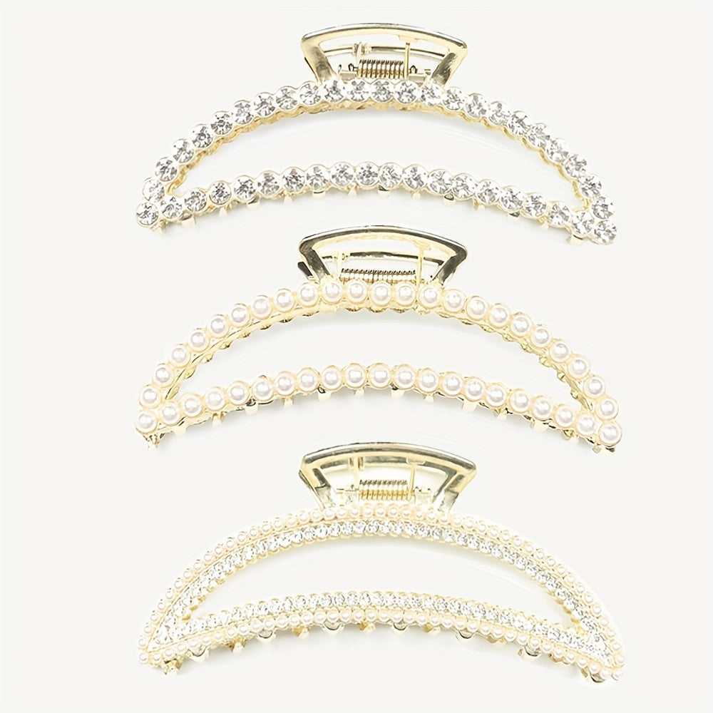 Moon Rhinestone Faux Pearl Hair Clips Claw Ponytail Buckle