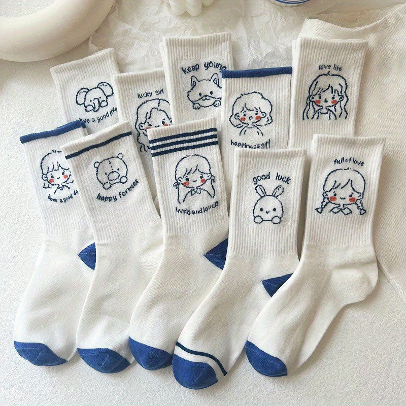 10 Pairs Cartoon Pattern Socks for Women