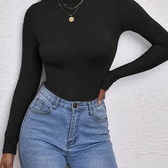 Solid Slim Turtleneck Long Sleeve Top for Fall & Winter