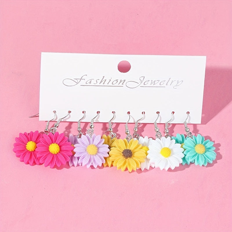 5 Pairs Kids Daisy Flower Drop Earrings