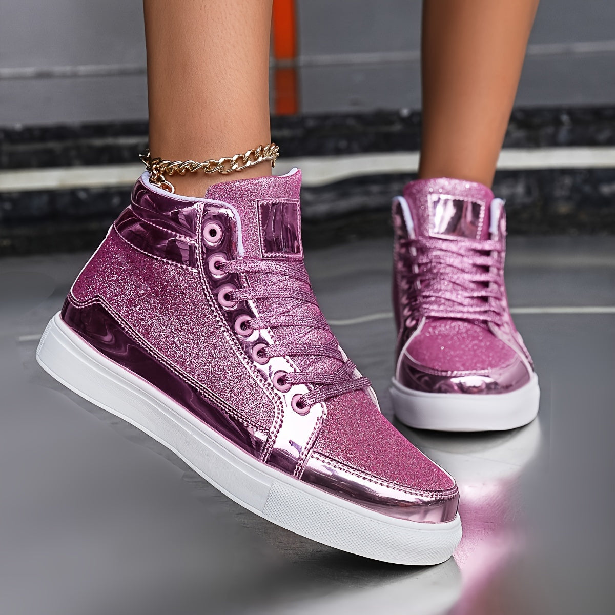 Reflective High Top Sequin Skate Shoes