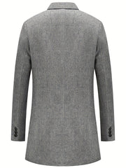 Men's Semi-Formal Mid-Length Button-Up Lapel Coat for Fall/Winter Business