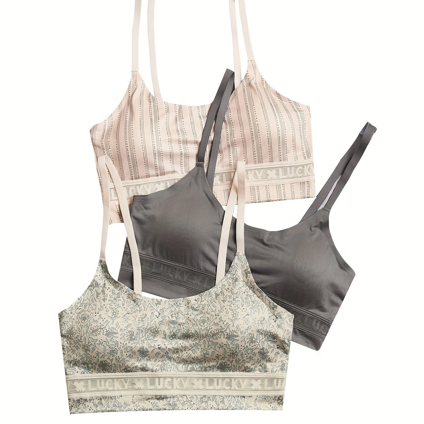 3pcs Seamless Padded Cami Tops Mixed Pattern Crew Neck Women's Underwear