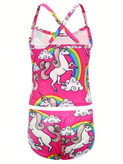 2pcs Toddler Girls Unicorn Swimsuit Tankini Set Kids Beach Bathing Suits