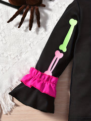 Girl's Skeleton Halloween Cosplay Costume Trumpet Sleeve & Flared Pants