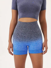 Breathable Ombre High Waist Yoga Shorts for Women