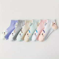 Cute Cartoon Cat Print Crew Socks for Women
