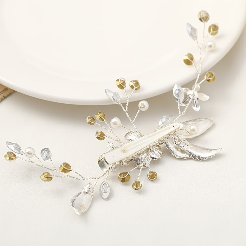 Silvery Floral Wedding Hair Clip Faux Pearl Bridal Hairpin Crystal Barrette