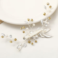 Silvery Floral Wedding Hair Clip Faux Pearl Bridal Hairpin Crystal Barrette
