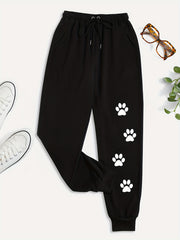 Dog Footprints Print Drawstring Pants Casual Loose Jogger Pants