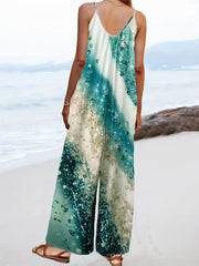 Marble Print Wide Leg Jumpsuit Spaghetti Jumpsuit