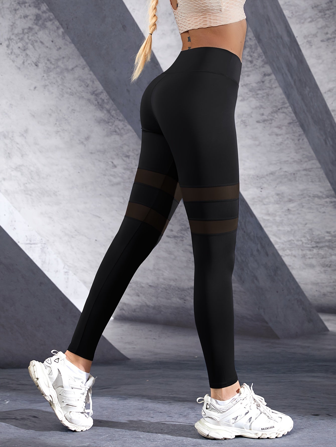 Wide Waistband Mesh Sports Leggings Yoga Tight Activewear