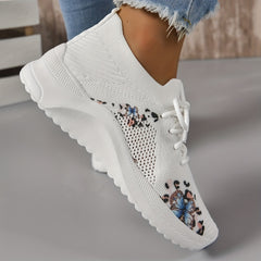 Women's Butterfly Print Knitting Sports Lace Up Sneakers