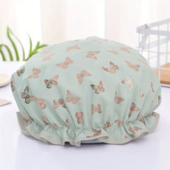 Butterfly Print Double Layer Shower Cap - Waterproof for Home & Travel