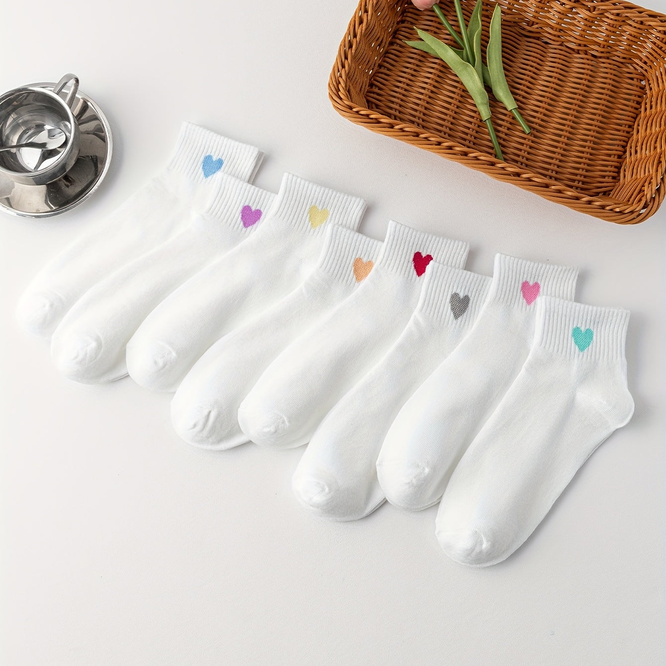 8 Pairs Heart Print Socks Women's Stockings