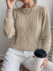 Solid Crew Neck Sweater Long Sleeve Loose Knit Sweater